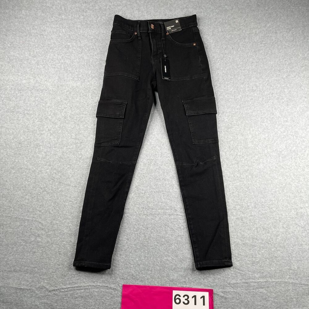 Express Hyper Stretch Caro Jeans Women 0R Cropped Skinny Mid Rise Black NEW NWT